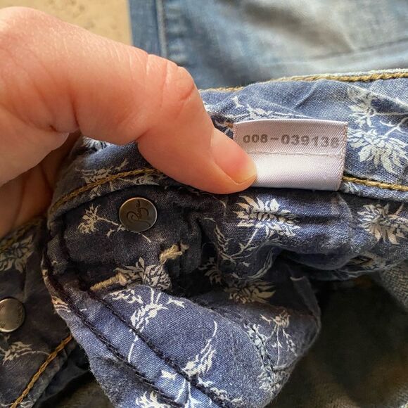 PAIGE Denim Skyline Drive Classic Rise Peg Leg Patchwork Med Wash Jeans - Picture 12 of 12